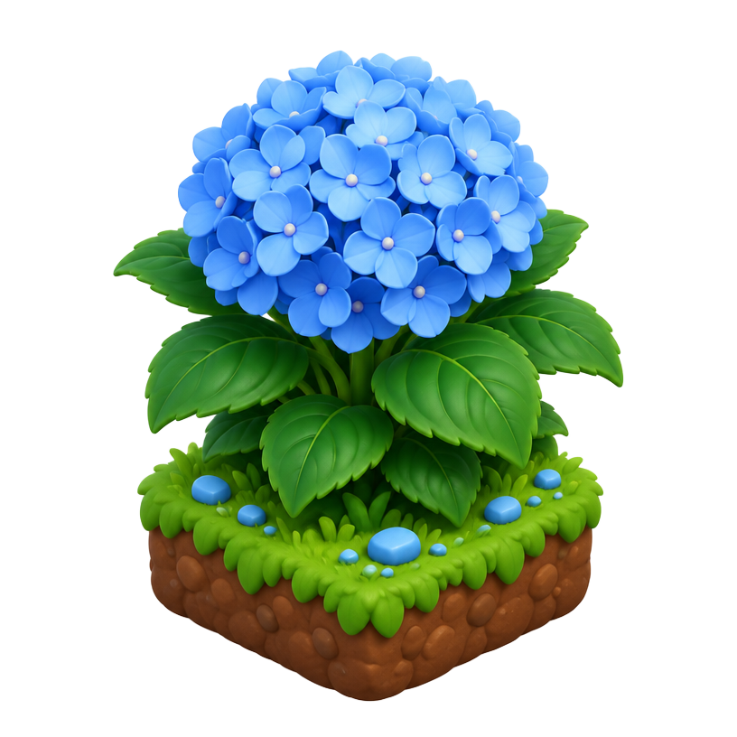 Hortênsia Celeste, planta 3D sem rosto